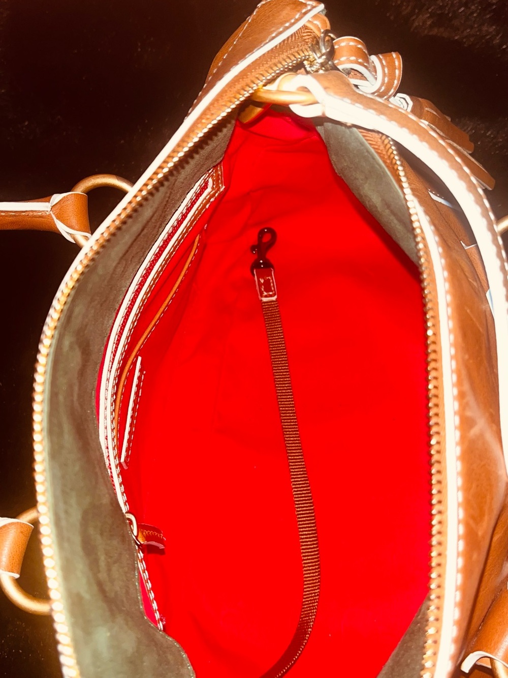Dooney & Bourke Orange Leather Satchel with White Trim - Picture 3 of 6